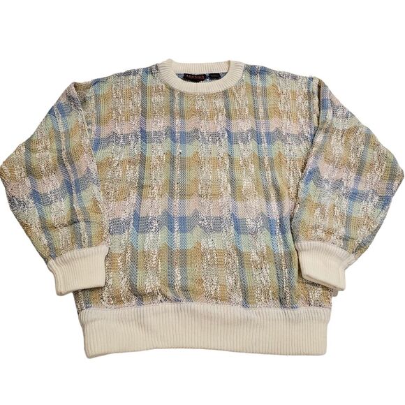VTG Bachrach Men's Sweater Pullover Crewneck 80's 90's Textured Geometric Medium - Picture 1 of 8